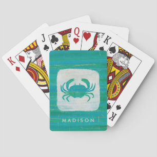 Add Your Name Coastal Aqua Crab Playing Cards