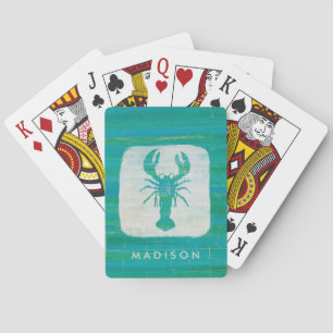 Add Your Name   Coastal Art   Aqua Lobster Playing Cards