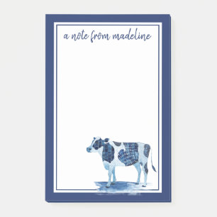 Add Your Name Cobalt Blue Farm Animals - Cow Post-it Notes