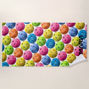 Add Your Name - Colorful Pickleballs - Beach Towel