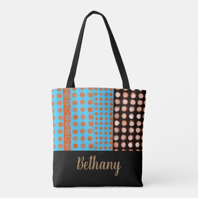 add your name colourful bold dot pattern stylish  tote bag (Back)