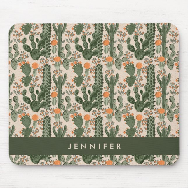 Add Your Name | Colourful Cactus Pattern Mouse Pad (Front)