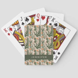 Add Your Name Colourful Cactus Pattern Playing Cards