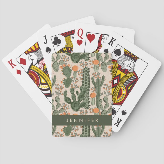 Add Your Name | Colourful Cactus Pattern Playing Cards (Back)