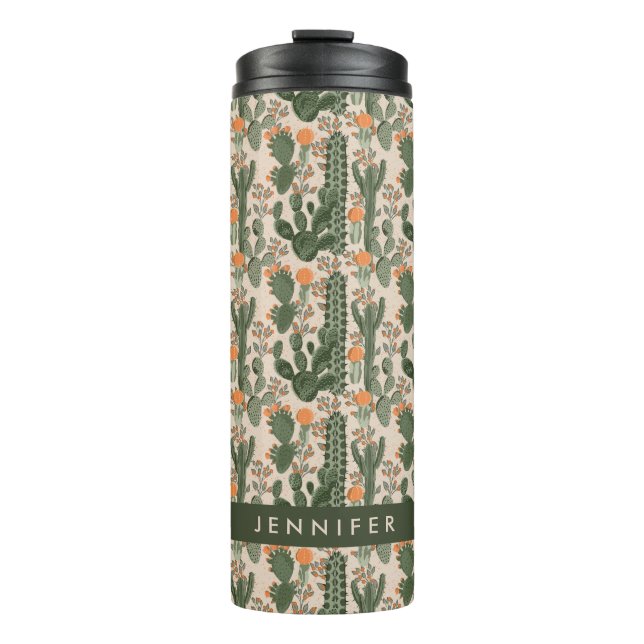 Add Your Name | Colourful Cactus Pattern Thermal Tumbler (Front)