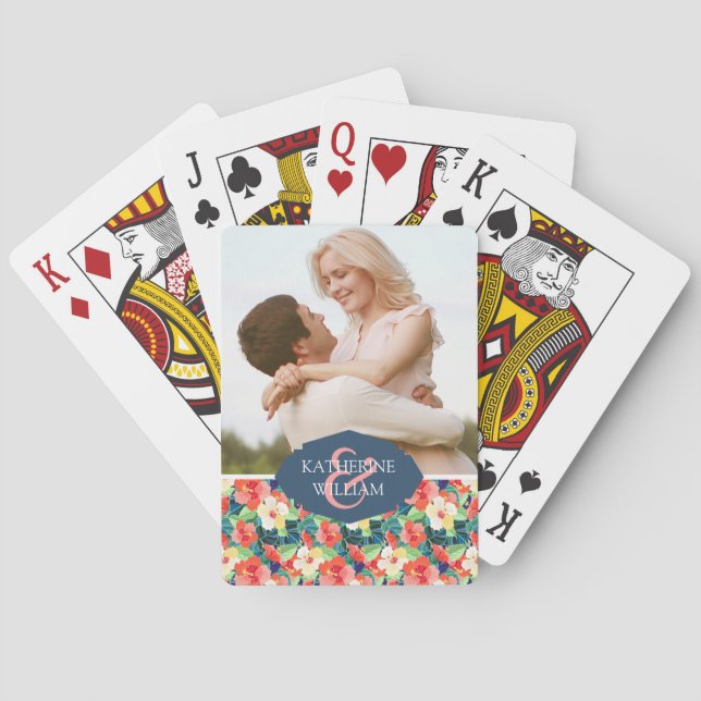 Add Your Name | Colourful Hibiscus Pattern Playing Cards (Back)