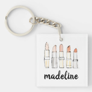 Add Your Name   Colourful Modern Lipstick Sketch Key Ring