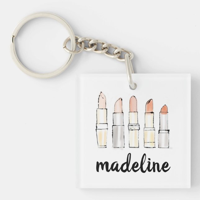 Add Your Name | Colourful Modern Lipstick Sketch Key Ring (Front)