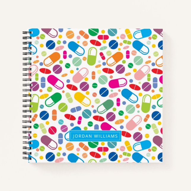 Add Your Name | Colourful Neon Drug Pattern Notebook (Front)