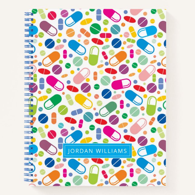 Add Your Name | Colourful Neon Drug Pattern Notebook (Front)