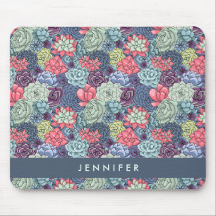 Add Your Name Colourful Succulent Pattern Mouse Pad