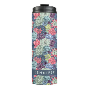 Add Your Name Colourful Succulent Pattern Thermal Tumbler