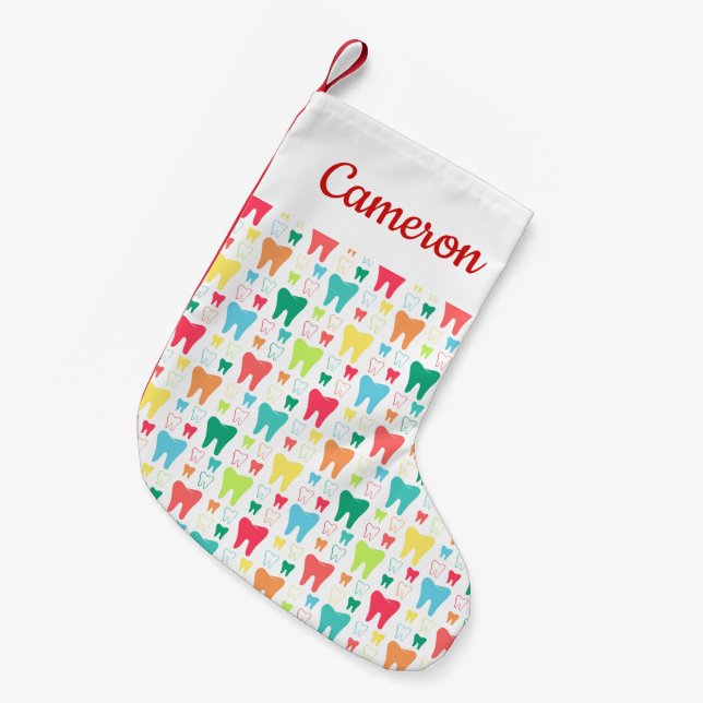 Add Your Name | Colourful Teeth Pattern Small Christmas Stocking (Front (Hanging))