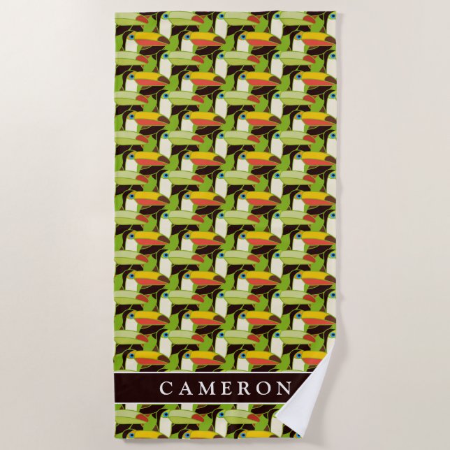 Add Your Name | Colourful Toucans Beach Towel (Front)