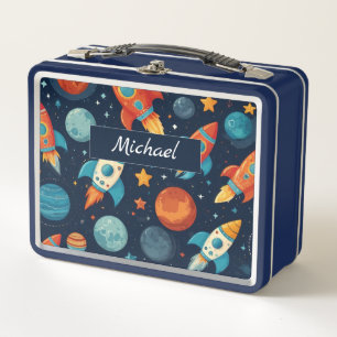 Add Your Name Cool Rocket Space and Planets Kid's Metal Lunch Box