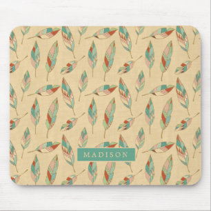 Add Your Name   Coral Feather Pattern Mouse Pad