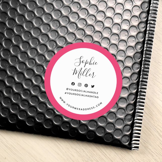 Add Your Name Custom Border Social Media Branding Classic Round Sticker (Creator Uploaded)