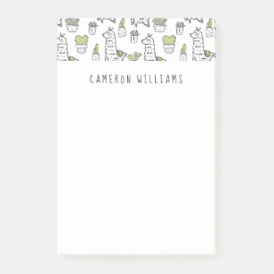 Add Your Name   Cute Alpaca & Cactus Pattern Post-it Notes