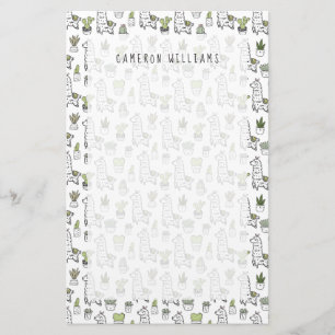 Add Your Name Cute Alpaca & Cactus Pattern Stationery