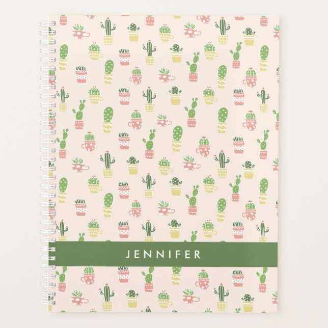 Add Your Name | Cute Cactus Pattern Planner (Front)
