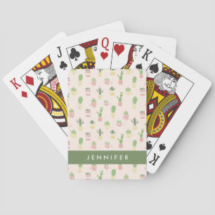 Add Your Name Cute Cactus Pattern Playing Cards