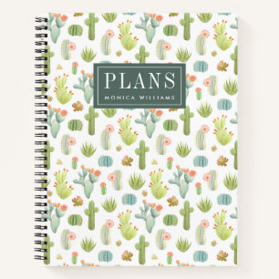 Add Your Name   Cute Cactus Standing Pattern Notebook