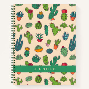 Add Your Name Cute Cactus Standing Pattern Notebook