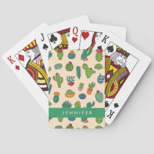 Add Your Name   Cute Cactus Standing Pattern Playing Cards