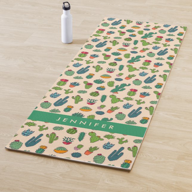 Add Your Name | Cute Cactus Standing Pattern Yoga Mat (In Situ)