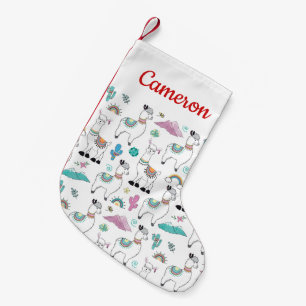 Add Your Name Cute Cartoon Llama Pattern Small Christmas Stocking