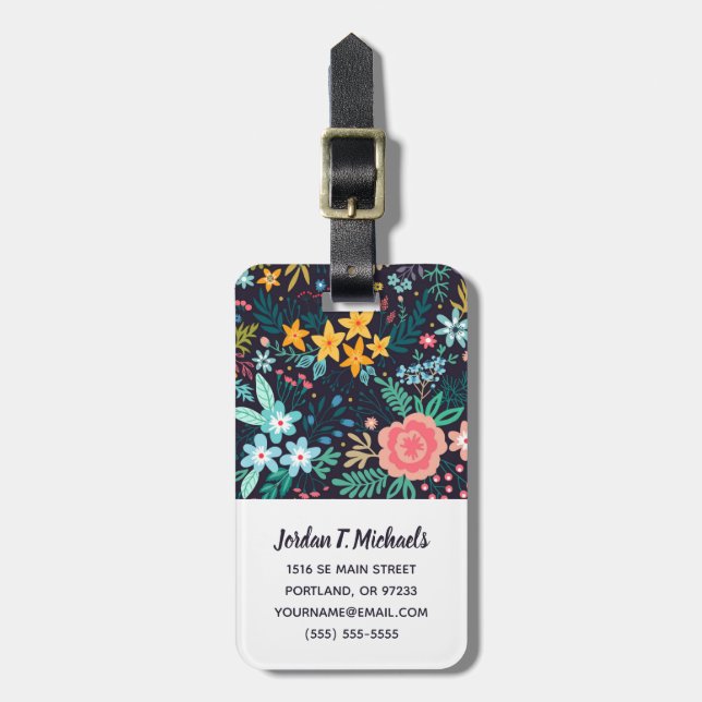 Add Your Name | Cute Colourful Floral Pattern Luggage Tag (Front Vertical)
