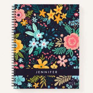 Add Your Name Cute Colourful Floral Pattern Notebook