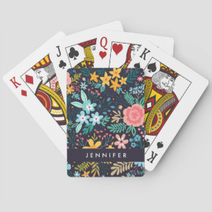 Add Your Name Cute Colourful Floral Pattern Playing Cards