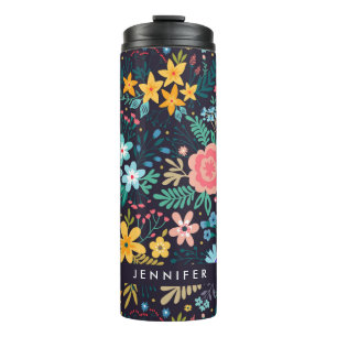 Add Your Name Cute Colourful Floral Pattern Thermal Tumbler