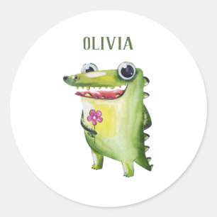 Add your name cute crocodile template name sticker
