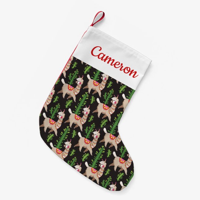 Add Your Name | Cute Decorated Llamas Pattern Small Christmas Stocking (Front (Hanging))