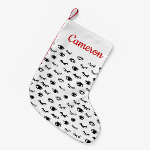 Add Your Name   Cute Doodle Eyelash Pattern Small Christmas Stocking