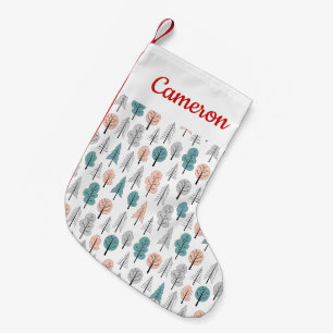 Add Your Name   Cute Doodle Forest Pattern Small Christmas Stocking