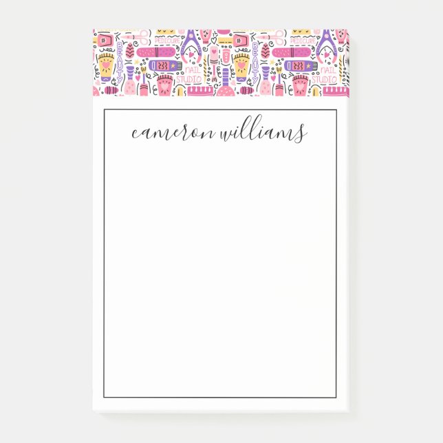 Add Your Name | Cute Doodle Manicure Pattern Post-it Notes (Front)