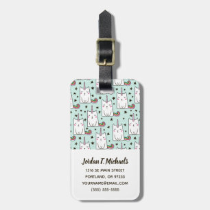 Add Your Name Cute Hand Drawn Unicorn Cat Luggage Tag