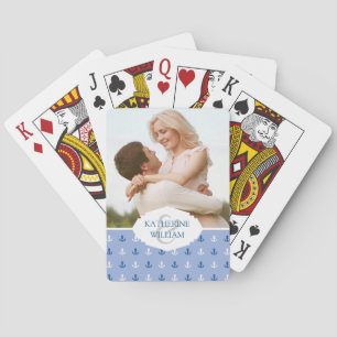 Add Your Name   Cute Little Anchor Pattern Playing Cards