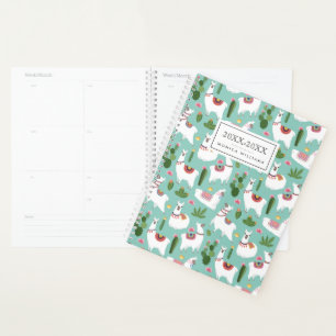 Add Your Name   Cute Llamas On Teal Pattern Planner
