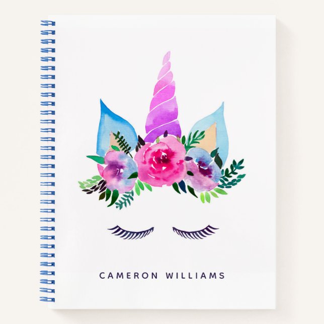 Add Your Name | Cute Magical Unicorn Face Notebook (Front)