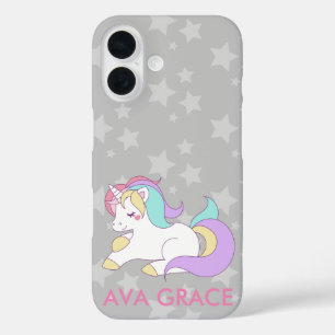 Add Your Name Cute Magical Unicorn Personalised iPhone 16 Case
