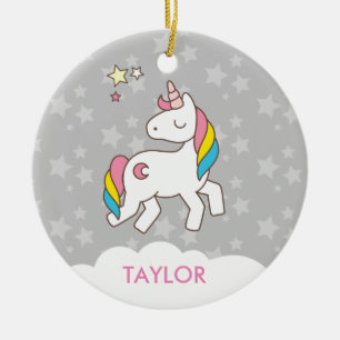 Add Your Name Cute Magical Unicorn Personalised Ceramic Ornament
