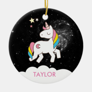 Add Your Name Cute Magical Unicorn Personalised Ceramic Ornament