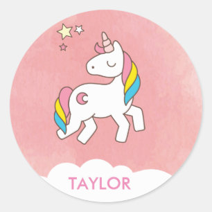 Add Your Name Cute Magical Unicorn Personalized Classic Round Sticker