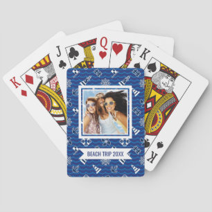 Add Your Name Cute Nautical Waves Pattern Playing Cards