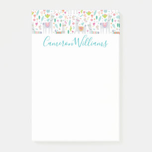 Add Your Name   Cute Pastel Llama Pattern Post-it Notes
