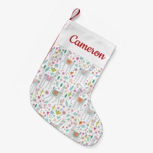 Add Your Name   Cute Pastel Llama Pattern Small Christmas Stocking